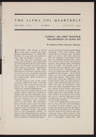 Cardiac Aid - First Peacetime Philanthropy of Alpha Phi