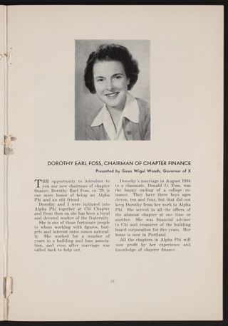 Dorothy Earl Foss, Chairman of Chapter Finance
