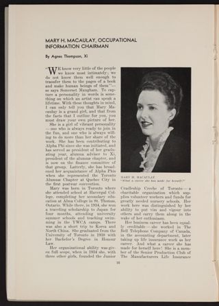 Mary H. Macaulay, Occupational Information Chairman