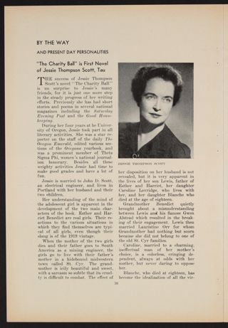 By the Way and Present Day Personalities: "The Charity Ball" Is First Novel of Jessie Thompson Scott, Tau