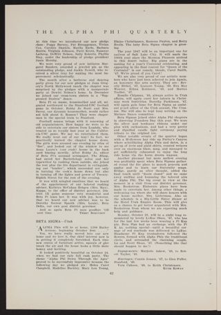 Chapter Letters: Beta Sigma - Utah, January 1947