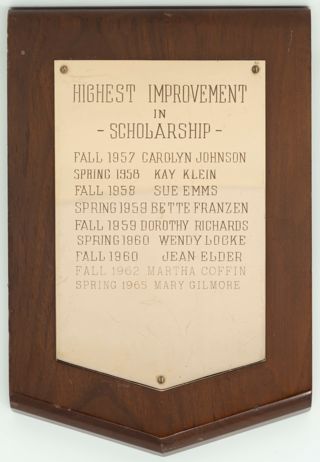 Highest Improvement in Scholarship Plaque, 1957-1965