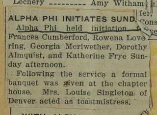 Alpha Phi Initiates Sunday Newspaper Clipping, c. 1931-1932