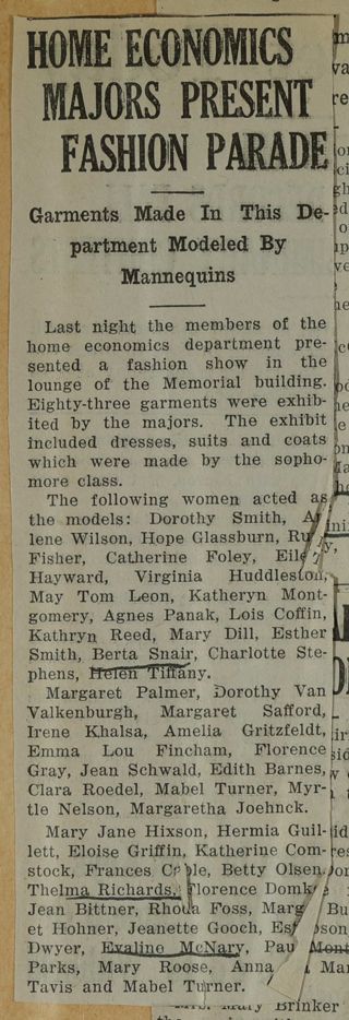 Home Economics Majors Present Fashion Parade Newspaper Clipping, c. 1924-1932