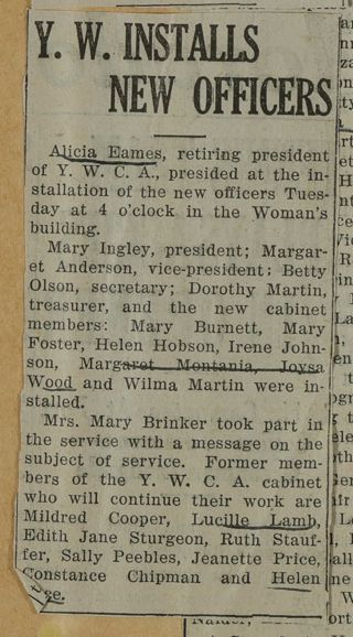 Y.W. Installs New Officers Newspaper Clipping, c. 1924-1932