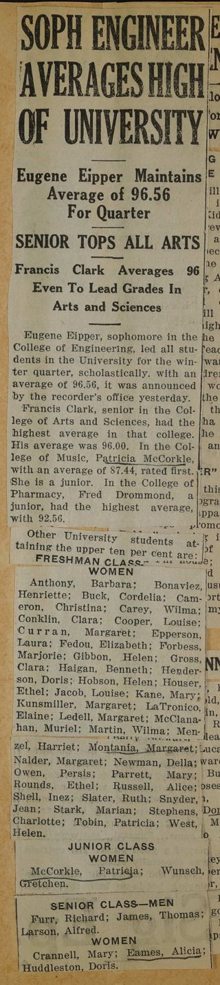 Soph Engineer Averages High of University Newspaper Clipping, c. 1924-1932