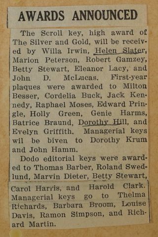 Awards Announced Newspaper Clipping, c. 1924-1932