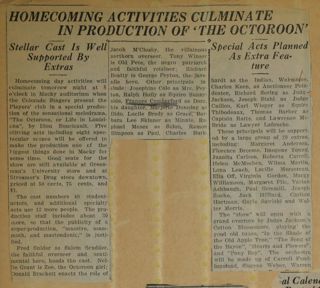 Homecoming Activities Culminate in Production of 'The Octoroon' Newspaper Clipping, c. 1924-1932
