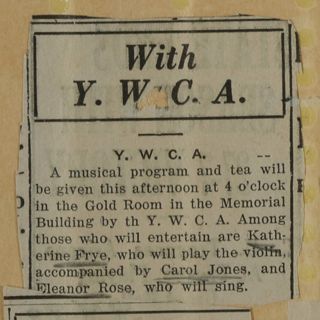 With Y.W.C.A. Newspaper Clipping, c. 1924-1932