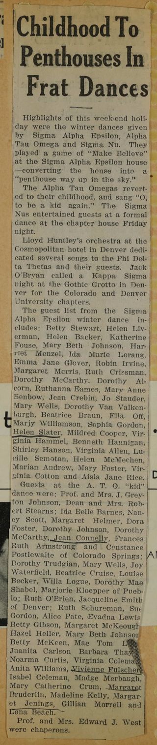 Childhood to Penthouses in Frat Dances Newspaper Clipping, c. 1924-1932
