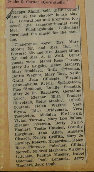 Kappa Sigma Held Their Spring Dance...Newspaper Clipping, c. 1924-1932