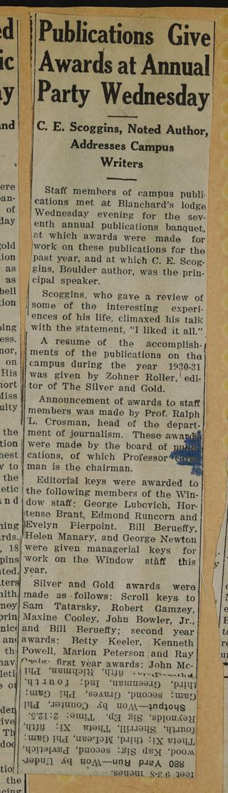 Publications Give Awards at Annual Party Wednesday Newspaper Clipping, c. 1924-1932