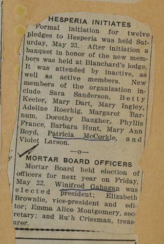 Hesperia Initiates Newspaper Clipping, c. 1924-1932