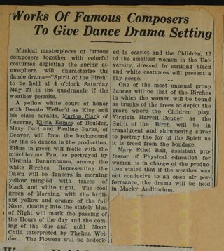 Works of Famous Composers to Give Dance Drama Setting Newspaper Clipping, c. 1924-1932
