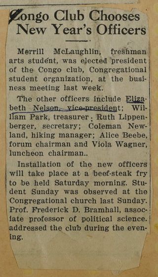 Congo Club Chooses New Year's Officers Newspaper Clipping, c. 1924-1932