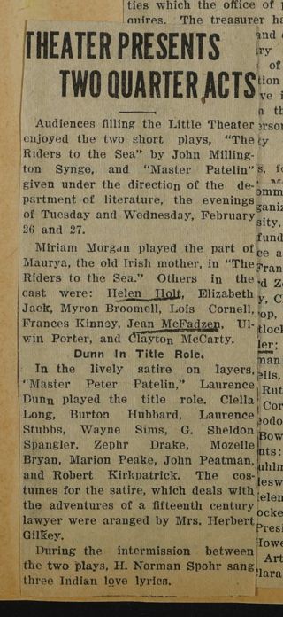 Theater Presents Two Quarter Acts Newspaper Clipping, c. 1924-1932