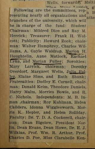 Following Are the Committees...Newspaper Clipping, c. 1924-1932