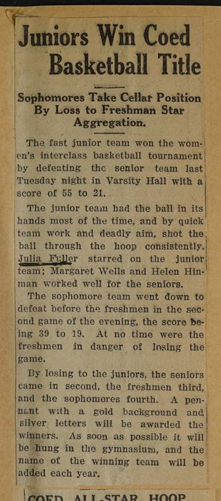 Juniors Win Coed Basketball Title Newspaper Clipping, c. 1924-1932