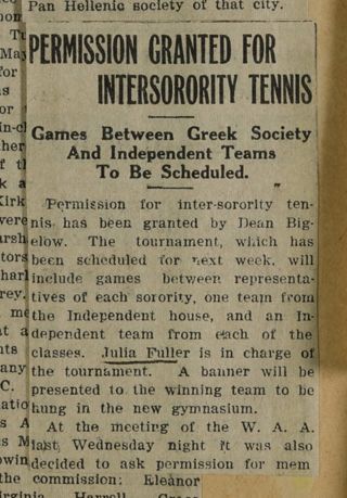 Permission Granted for Intersorority Tennis Newspaper Clipping, c. 1924-1932