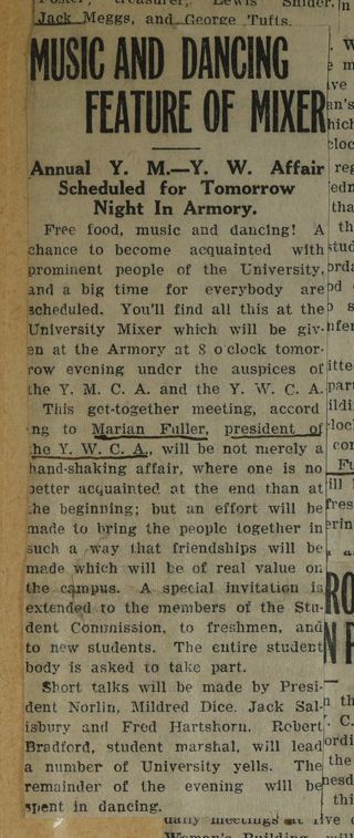 Music and Dancing Feature of Mixer Newspaper Clipping, c. 1924-1932