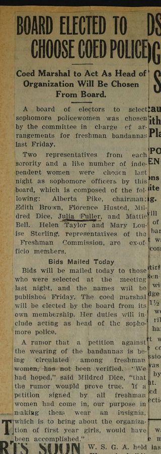 Board Elected to Choose Coed Police Newspaper Clipping, c. 1924-1932