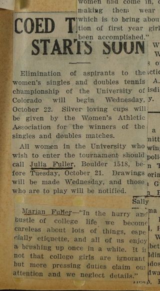 Coed Tennis Starts Soon Newspaper Clipping, c. 1924-1932