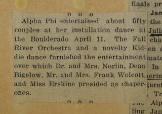 Alpha Phi Entertained...Newspaper Clipping, c. April 11, 1924