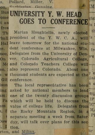University Y.W. Head Goes to Conference Newspaper Clipping, c. 1924-1932