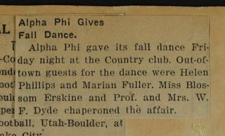 Alpha Phi Gives Fall Dance Newspaper Clipping, c. 1924-1932