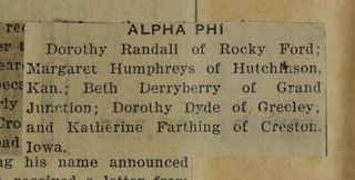 Alpha Phi Newspaper Clipping 1, c. 1924-1932