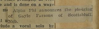 Alpha Phi Announces the Pledging of...Newspaper Clipping, c. 1924-1932