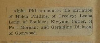 Alpha Phi Announces the Initiation of...Newspaper Clipping, 1925