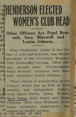 Henderson Elected Women's Club Head Newspaper Clipping, c. 1924-1932