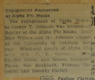 Engagement Announced at Alpha Phi House Newspaper Clipping 2, c. 1924-1932