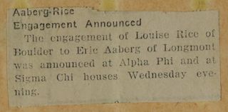 Aaberg-Rice Engagement Announced Newspaper Clipping, c. 1924-1932
