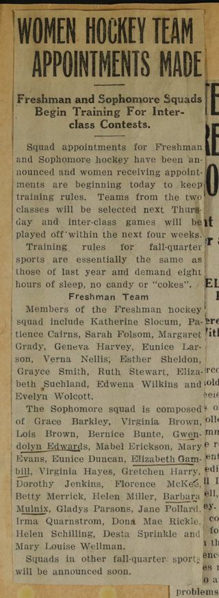 Women Hockey Team Appointments Made Newspaper Clipping, c. 1924-1932