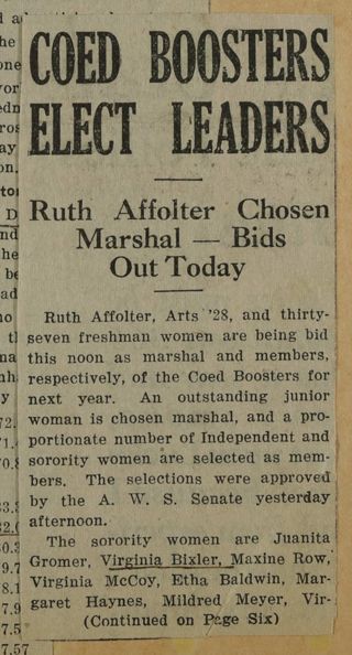 Coed Boosters Elect Leaders Newspaper Clipping, c. 1924-1932
