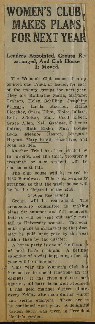 Women's Club Makes Plans for Next Year Newspaper Clipping, c. 1924-1932