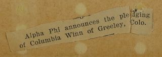 Alpha Phi Announces the Pledging of Columbia...Newspaper Clipping, c. 1924-1932