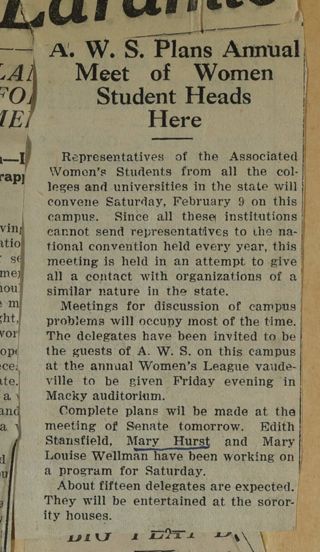 A.W.S. Plans Annual Meet of Women Student Heads Here Newspaper Clipping, c. 1924-1932