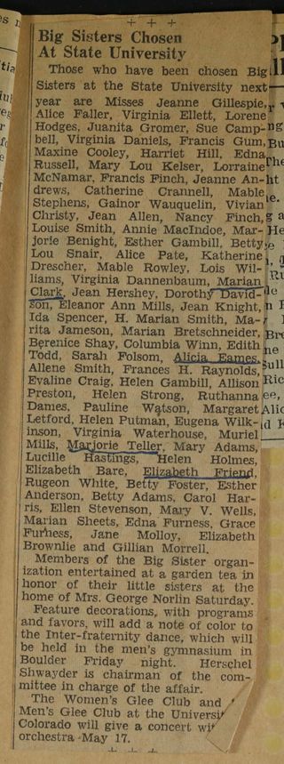 Big Sisters Chosen at State University Newspaper Clipping, c. 1924-1932