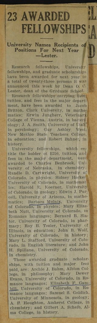 23 Awarded Fellowships Newspaper Clipping, c. 1924-1932