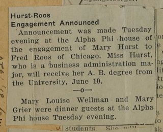 Hurst-Roos Engagement Announced Newspaper Clipping, c. 1924-1932