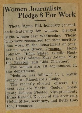 Women Journalists Pledge 8 for Work Newspaper Clipping, c. 1924-1932