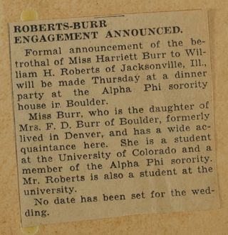 Roberts-Burr Engagement Announced Newspaper Clipping, c. 1924-1932