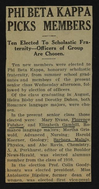 Phi Beta Kappa Picks Members Newspaper Clipping, c. 1924-1932