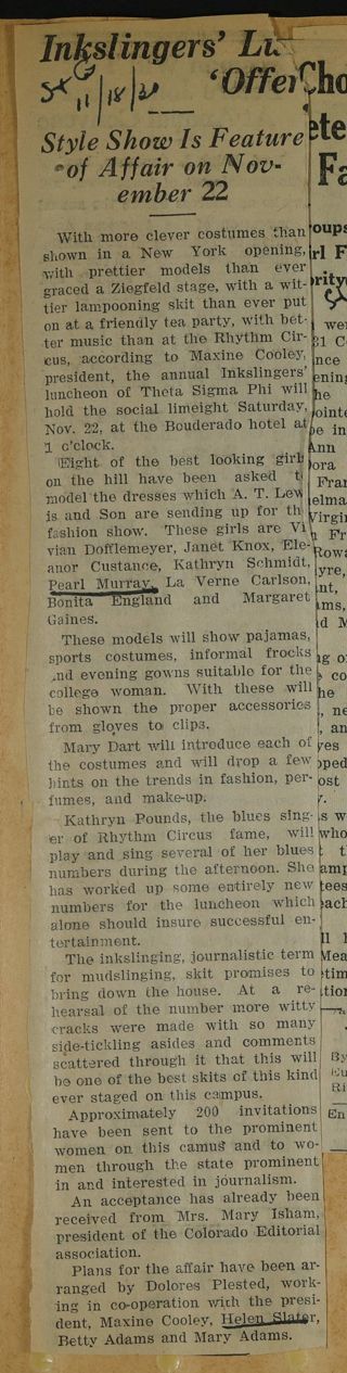 Inkslingers...Offer Newspaper Clipping, November 18, 1930