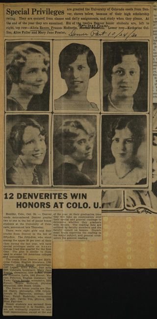 Special Privileges: 12 Denverites Win Honors at Colo. U. Newspaper Clipping, October 24, 1930