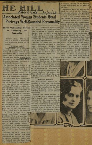Associated Women Students' Head Portrays Well-Rounded Personality Newspaper Clipping, December 2, 1930