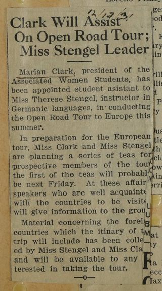 Clark Will Assist on Open Road Tour; Miss Stengel Leader Newspaper Clipping, December 17, 1931
